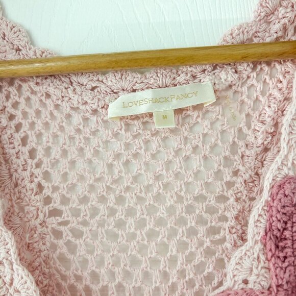 LoveShackFancy Shelburne Crochet Cotton Midi Dress Pink Floral EUC Medium - Picture 9 of 12